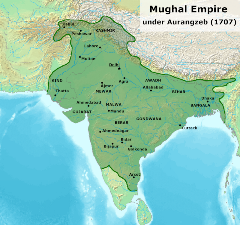 Mughal Empire under Aurangzeb Map