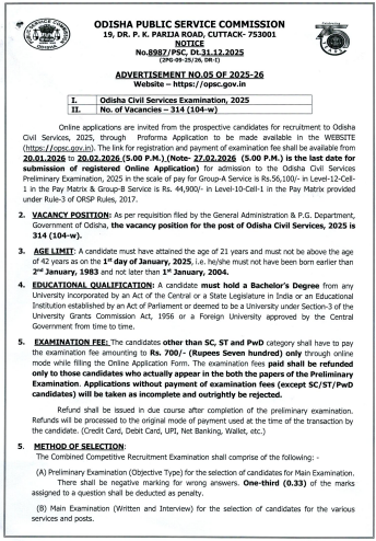 OPSC OCS Notification 2026