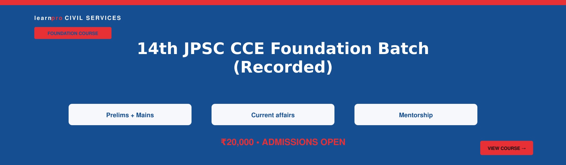 14th JPSC CCE Foundation Batch (Recorded) course banner – LearnPro Civil Services