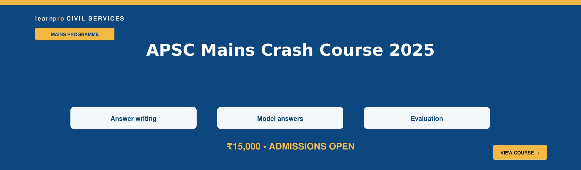 APSC Mains Crash Course 2025 course banner – LearnPro Civil Services