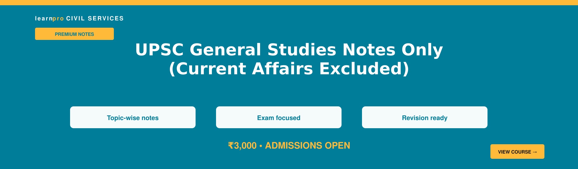 UPSC General Studies Notes Only course banner – LearnPro Civil Services