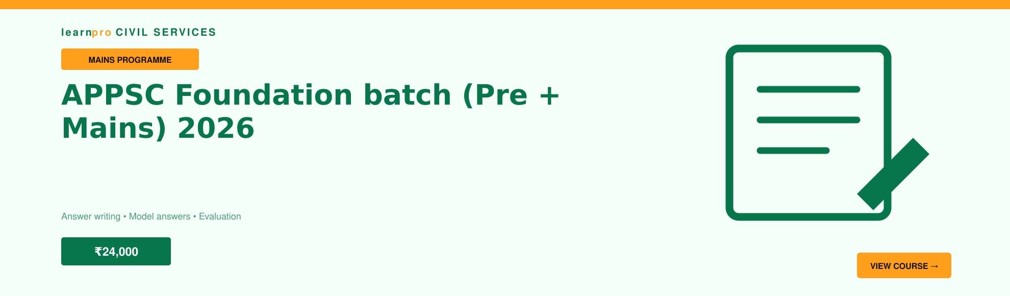APPSC Foundation Batch (Pre + Mains) 2026 course banner – LearnPro Civil Services