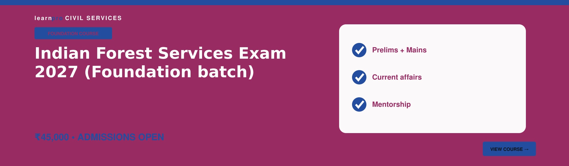 Indian Forest Services Exam 2027 Foundation course banner – LearnPro Civil Services