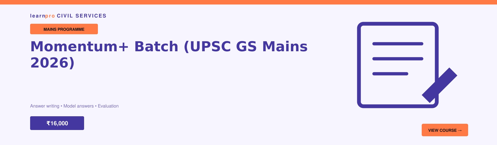 Momentum+ Batch (UPSC GS Mains 2026) course banner – LearnPro Civil Services
