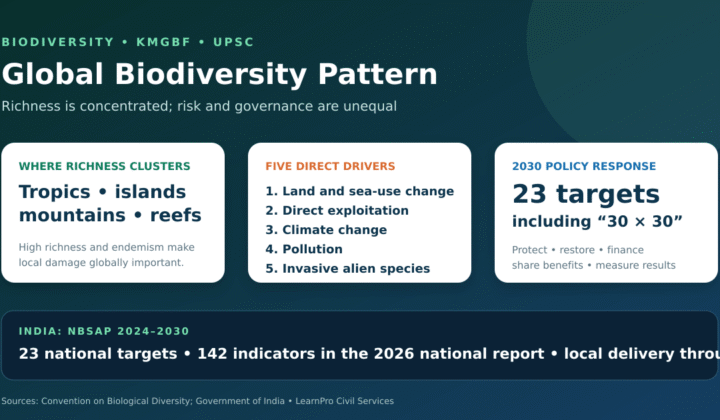 global biodiversity pattern: Global Biodiversity Pattern: KMGBF and India’s 2030 Targets