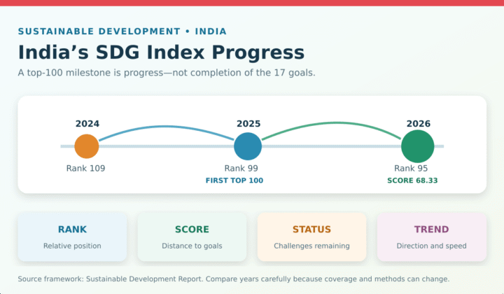 India SDG Index ranking: India SDG Index Ranking 2026: Rank 95 After Top-100 Entry